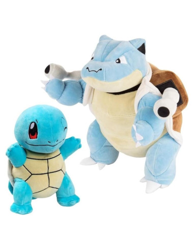 Peluche Blastoise 30 cm y Squirtle 20 cm Pokémon - Set Evolución