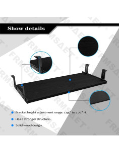 Bandeja para Teclado FRMSAET Ajustable 76.2 cm Madera Negra 2