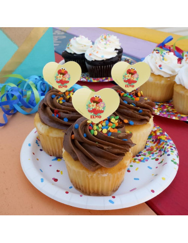Set de 6 Palillos de Cupcake Corazón Plaza Sésamo