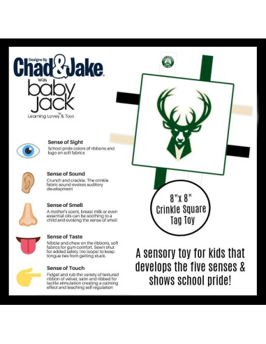 Juguete Sensorial para Bebés Milwaukee Bucks 20x20 cm - Suave y Seguro