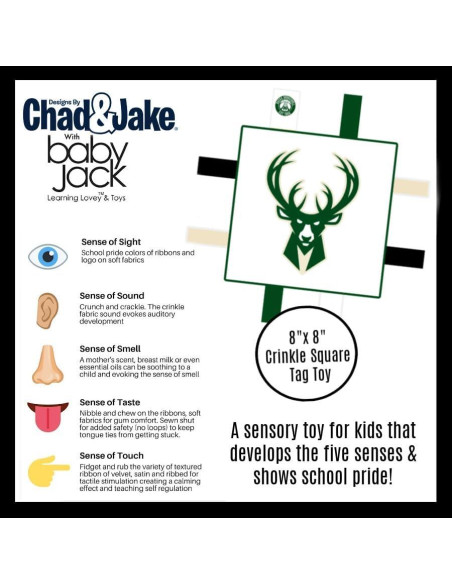 Juguete Sensorial para Bebés Milwaukee Bucks 20x20 cm - Suave y Seguro
