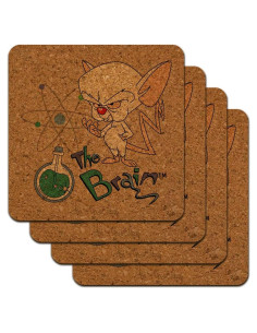 Juego de Posavasos de Corcho Pinky y El Cerebro - 4 Piezas