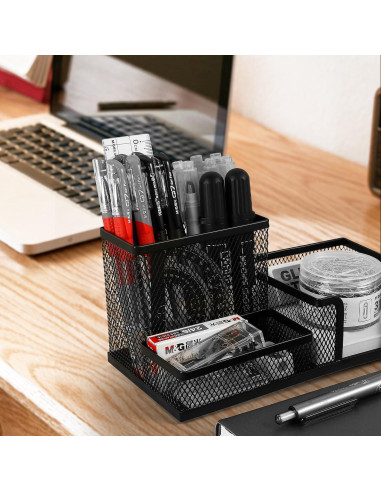 Organizador de Escritorio M&G Negro con 3 Compartimentos