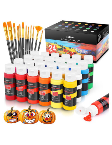 Juego de Pintura Acrílica Caliart 24 Colores + 12 Pinceles