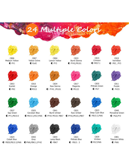 Juego de Pintura Acrílica Caliart 24 Colores + 12 Pinceles
