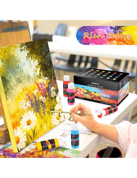 Juego de Pintura Acrílica Caliart 24 Colores + 12 Pinceles