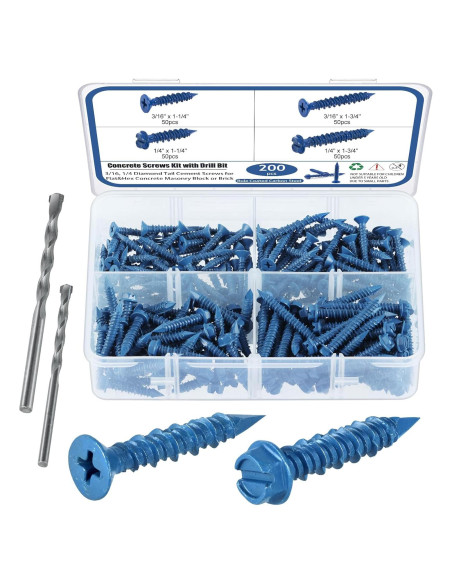 Kit de Tornillos de Concreto SATANTECH 200 Pcs con Brocas
