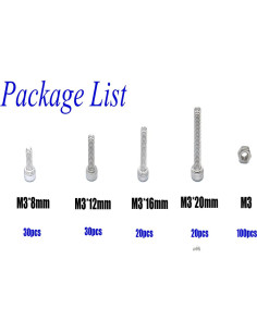 Juego de 200 Piezas Tornillos y Tuercas M3 Acero Inoxidable 304 2