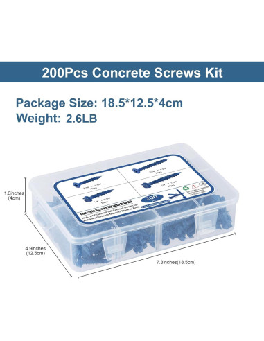 Kit de Tornillos de Concreto SATANTECH 200 Pcs con Brocas