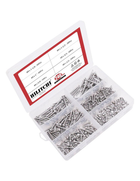 Kit de Tornillos Autoperforantes Hilitchi Acero Inoxidable 410 240 Piezas