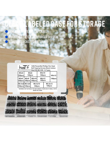 1200 Pcs Tornillos Autoperforantes Phillips M2 M2.5 M3 para Madera