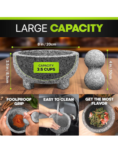 Juego de Mortero y Mano Umien de Granito 20.32 cm - 3.5 Tazas