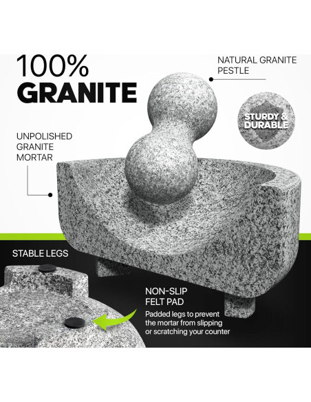 Juego de Mortero y Mano Umien de Granito 20.32 cm - 3.5 Tazas