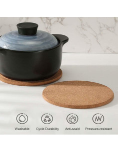 Juego de 4 posavasos de corcho ASBAYSON 20 cm resistentes al calor 2