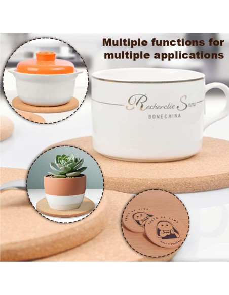 Juego de 4 posavasos de corcho ASBAYSON 20 cm resistentes al calor