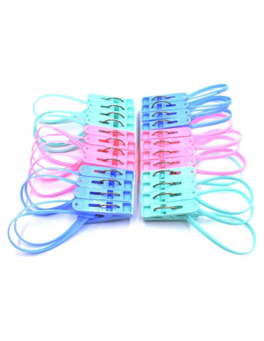 24 Pinzas de Plástico Coloridas Art&Beauty con Cuerda