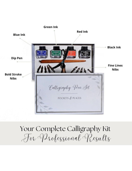 Juego de Plumas Caligráficas Pockets & Places con 10 Puntas y Tinta