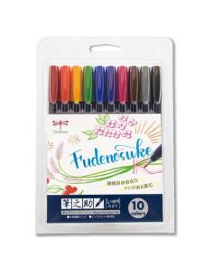 Set de 10 Plumas Pincel Tombow Fudenosuke Dura 0.5mm