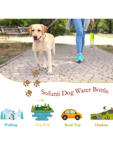 Botella de Agua para Perros Sofunii 0.45L Verde a Prueba de Fugas
