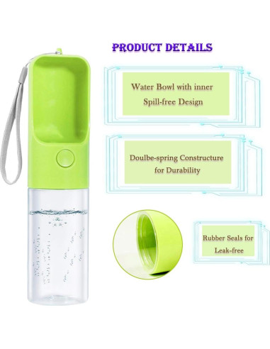 Botella de Agua para Perros Sofunii 0.45L Verde a Prueba de Fugas