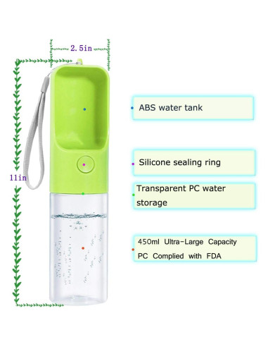 Botella de Agua para Perros Sofunii 0.45L Verde a Prueba de Fugas