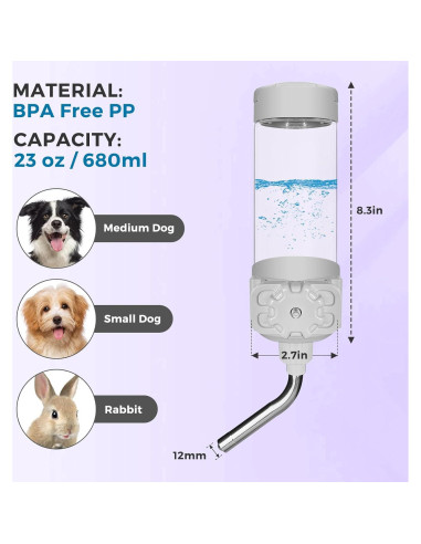 Dispensador de Agua para Mascotas VANNON 680ml Gris BPA Free