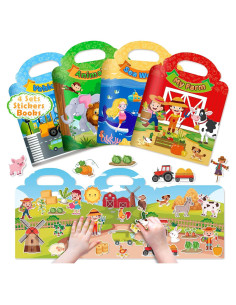 4 Libros de Pegatinas Reutilizables Uranus&No.1 para Niños