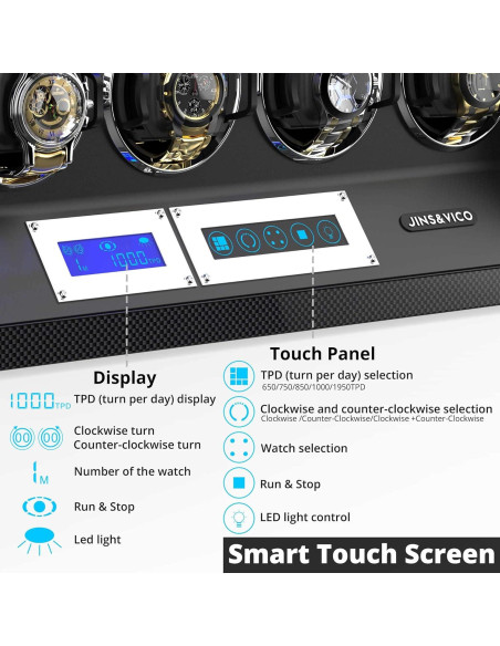 Enrollador de Reloj JINS&VICO 8 Espacios LCD Fibra de Carbono