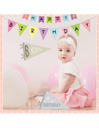 Banderas de Hito Mensual para Bebé 14 Pcs Fieltro Colores Variados