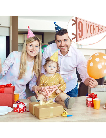 Banderas de Hito Mensual para Bebé 14 Pcs Fieltro Colores Variados