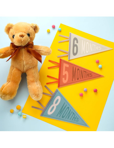 Banderas de Hito Mensual para Bebé 14 Pcs Fieltro Colores Variados