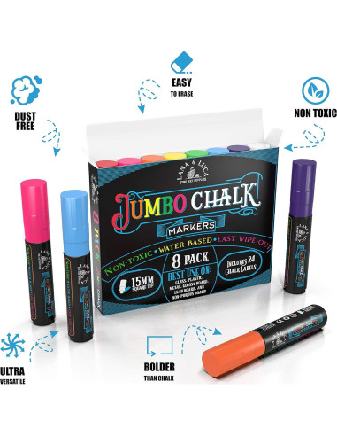 Marcadores de Tiza Líquida Jumbo LANA & LUCA 15mm Multicolor - Paquete de 8