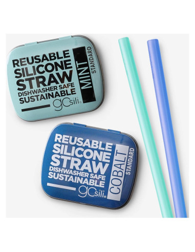 Pajitas de Silicona Reutilizables GoSili 20.32 cm 2pk Cobalto/Menta