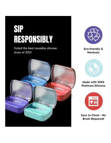 Pajitas de Silicona Reutilizables GoSili 20.32 cm 2pk Cobalto/Menta