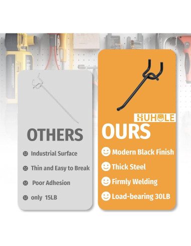 Ganchos de Tablero de Clavos HUHOLE 10 cm Negro 25PC Alta Resistencia