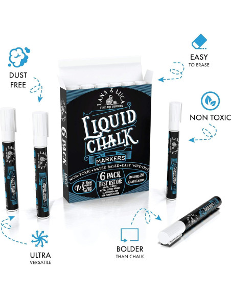 Bolígrafo de Tiza Líquida LANA & LUCA - 6 Paquete Punta Fina