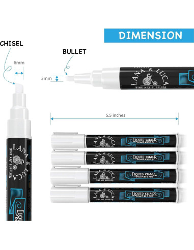 Bolígrafo de Tiza Líquida LANA & LUCA - 6 Paquete Punta Fina