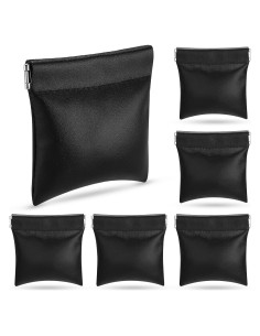 6 Monederos de PU Negros Portátiles Impermeables para Cosméticos