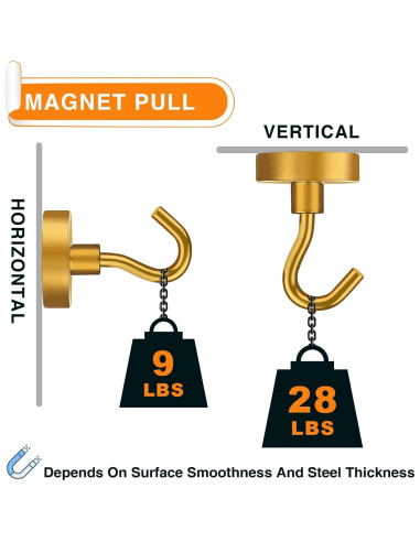 Ganchos Magnéticos MIKEDE N52 Alta Resistencia 12.7 kg Amarillo 4 Pzas