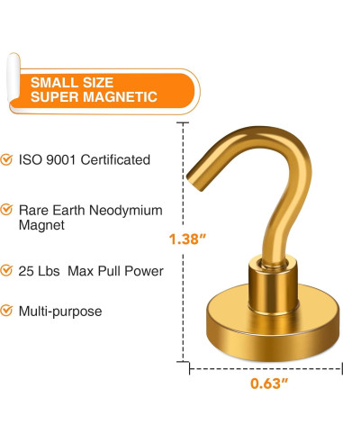 Ganchos Magnéticos MIKEDE N52 Alta Resistencia 12.7 kg Amarillo 4 Pzas