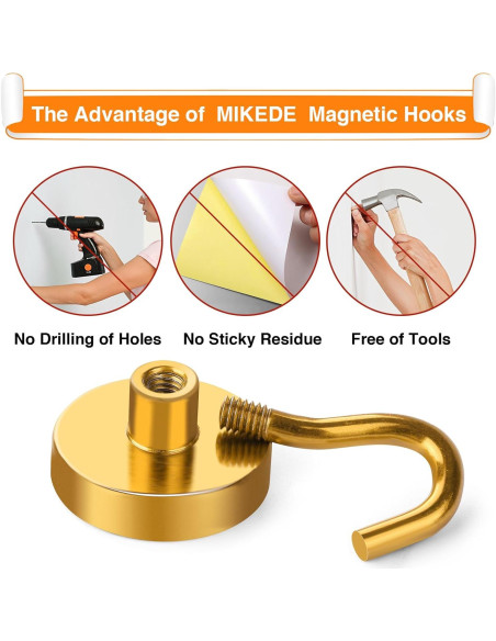 Ganchos Magnéticos MIKEDE N52 Alta Resistencia 12.7 kg Amarillo 4 Pzas