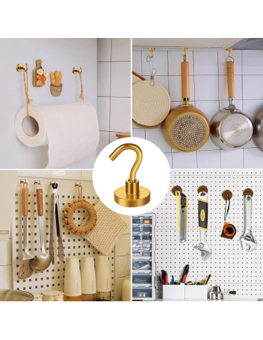 Ganchos Magnéticos MIKEDE N52 Alta Resistencia 12.7 kg Amarillo 4 Pzas