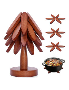Set de 4 Trivetes de Madera de Nogal en Forma de Árbol