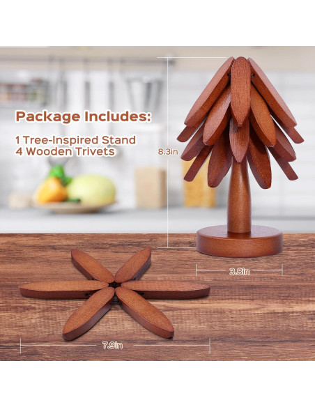 Set de 4 Trivetes de Madera de Nogal en Forma de Árbol