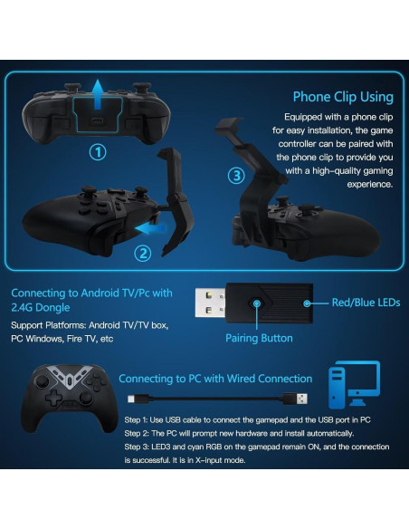 Controlador Inalámbrico USonline911 con Joystick Hall y Giroscopio