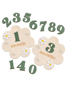 Cartas de Hito Mensual de Bebé de Madera Burbell 1-12 Meses