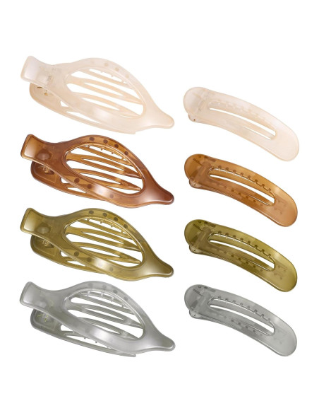 8 Clips de Pelo Planos Obeoby, 2 Estilos, 4 Colores, 10.9 cm