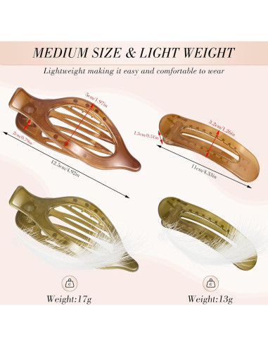 8 Clips de Pelo Planos Obeoby, 2 Estilos, 4 Colores, 10.9 cm