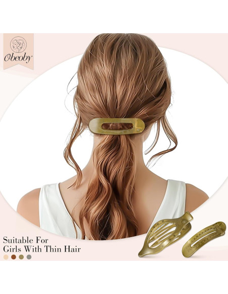 8 Clips de Pelo Planos Obeoby, 2 Estilos, 4 Colores, 10.9 cm