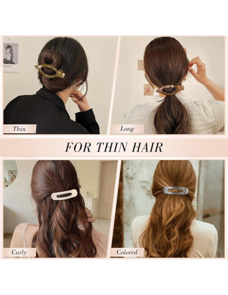 8 Clips de Pelo Planos Obeoby, 2 Estilos, 4 Colores, 10.9 cm